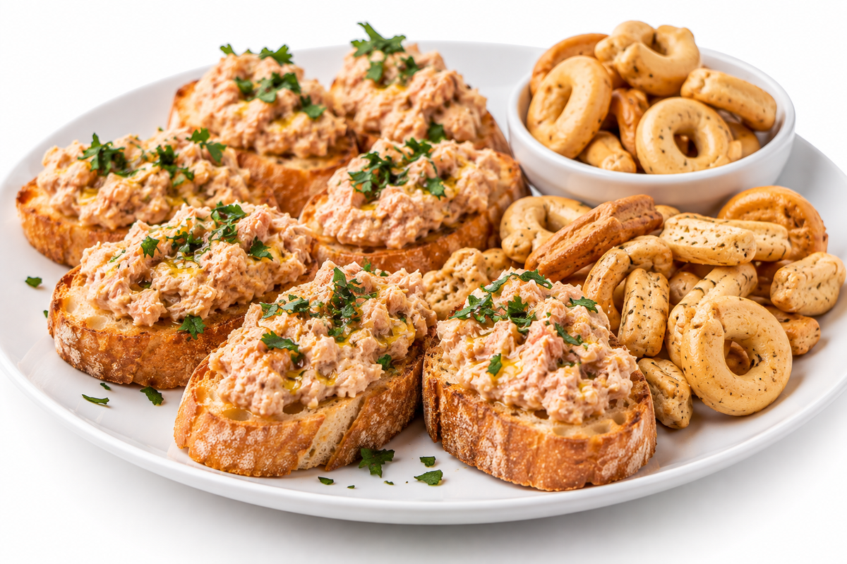 Crostini mit Rio Mare Thunfisch-Pesto und Gastronauta Taralli