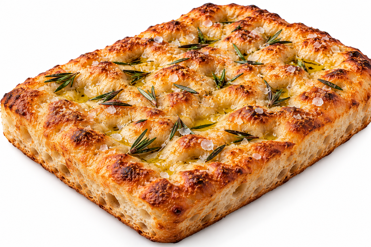 Focaccia Bianca mit Leccino-Olivenöl und grobem Salz