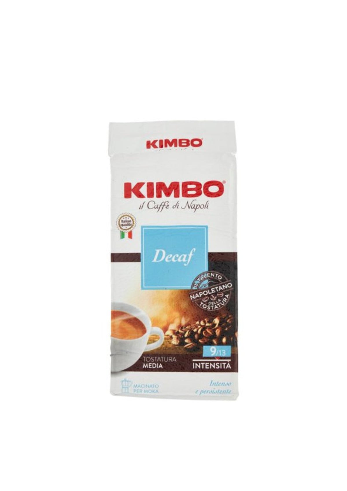 Kimbo Decaf Gemahlener Kaffee entkoffeiniert (250g Packung) – voller neapolitanischer Espresso-Geschmack für Moka