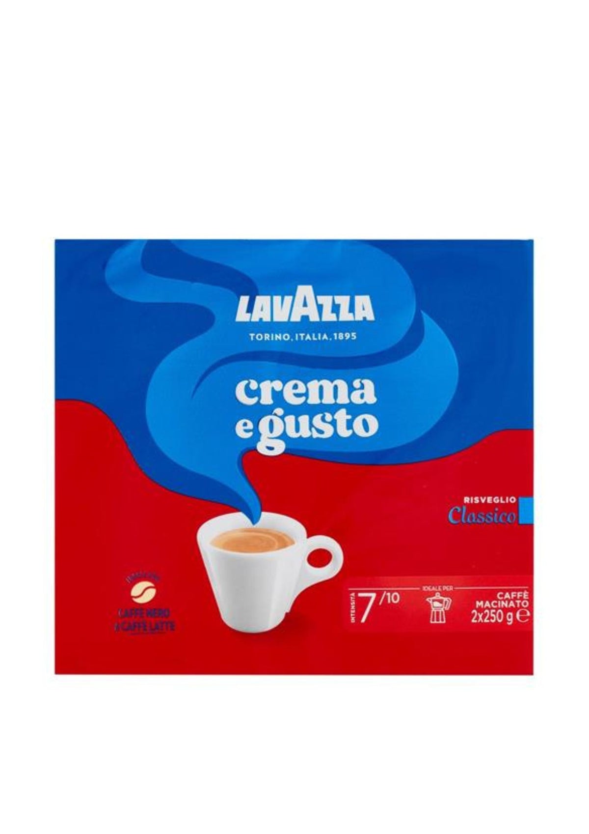 Lavazza Crema e Gusto Classico Gemahlener Kaffee (2 x 250g Doppelpack) – vollmundig & samtig für Moka & Espressokocher