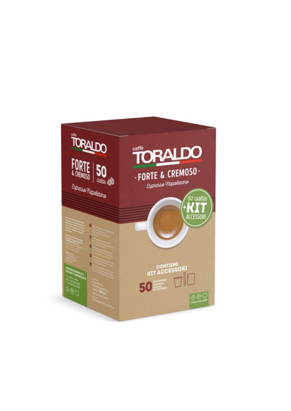 Caffè Toraldo Forte e Cremoso Kaffeepads 44mm kompostierbar (50er-Pack / 360g) – extra intensiver neapolitanischer Bar-Espresso