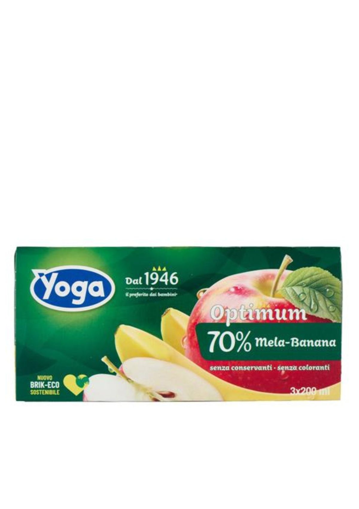 Yoga Optimum 70% Mela-Banana Fruchtsaft (3er-Pack / 3 x 200ml) mit Strohhalm – Apfel-Bananen-Nektar – italienisch Original