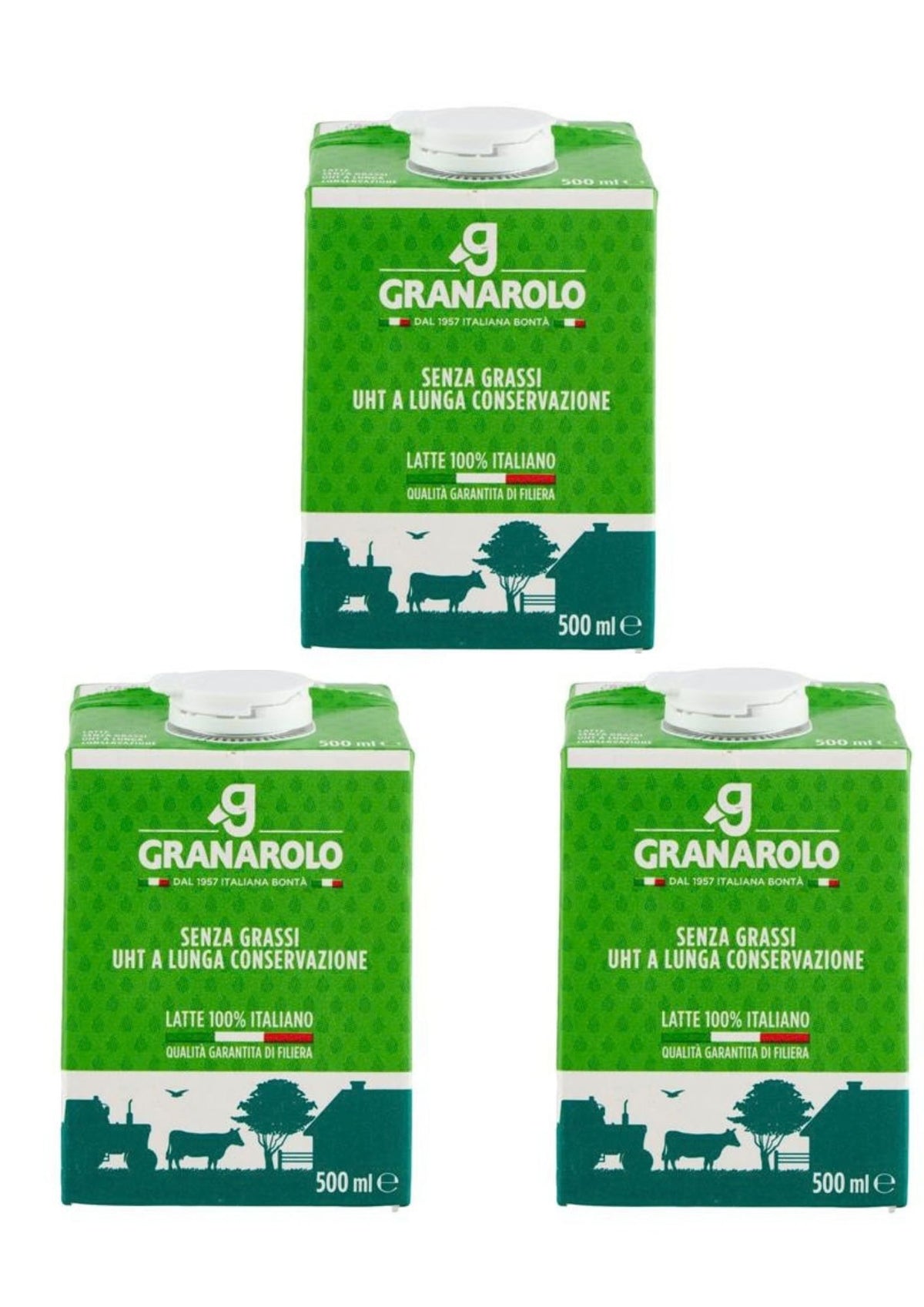 Granarolo Senza Grassi Haltbare Magermilch 0% Fett UHT Tetra Brik (3er-Pack / 3 x 500ml) – italienische entrahmte H-Milch Original