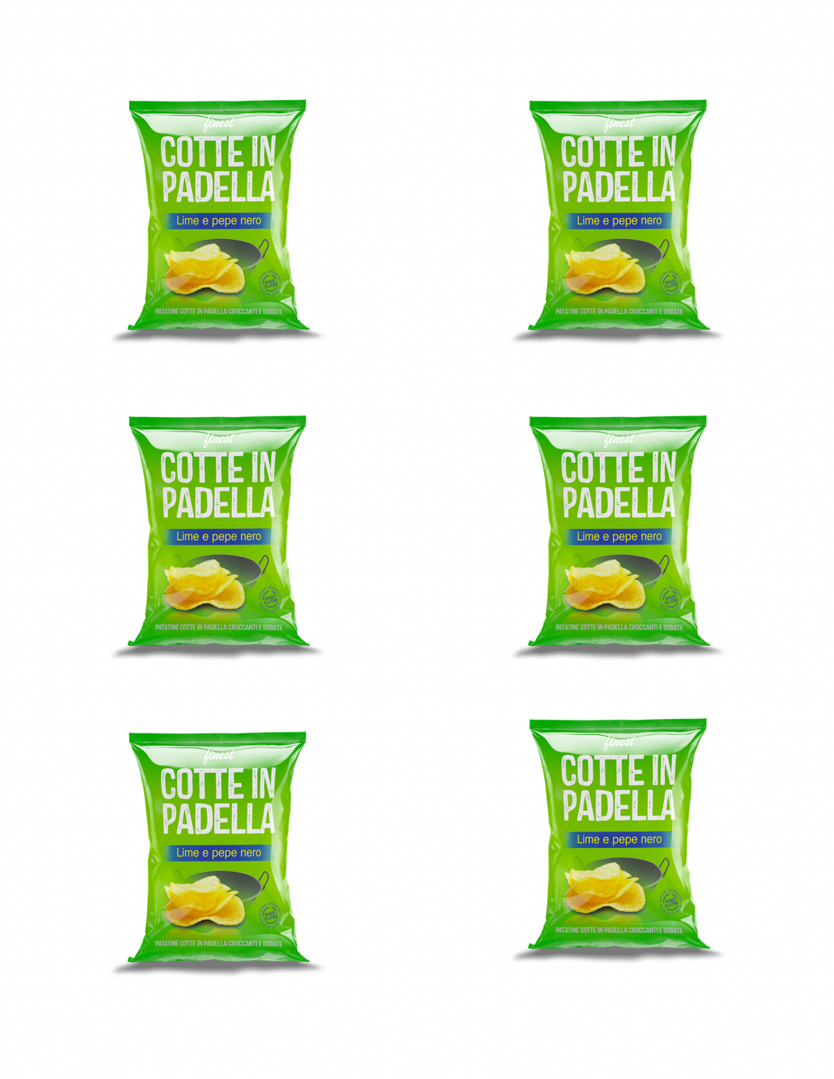 Chips Cotte in Padella mit Limette und schwarzem Pfeffer – italienisch Original – 6er-Pack – 6 × 70 g