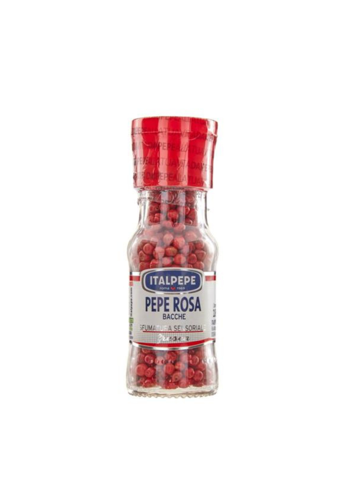 Italpepe Pepe Rosa Bacche (18g) – Ganze rosa Pfefferbeeren (Schinusbeeren) im Glasstreuer – italienisch Original