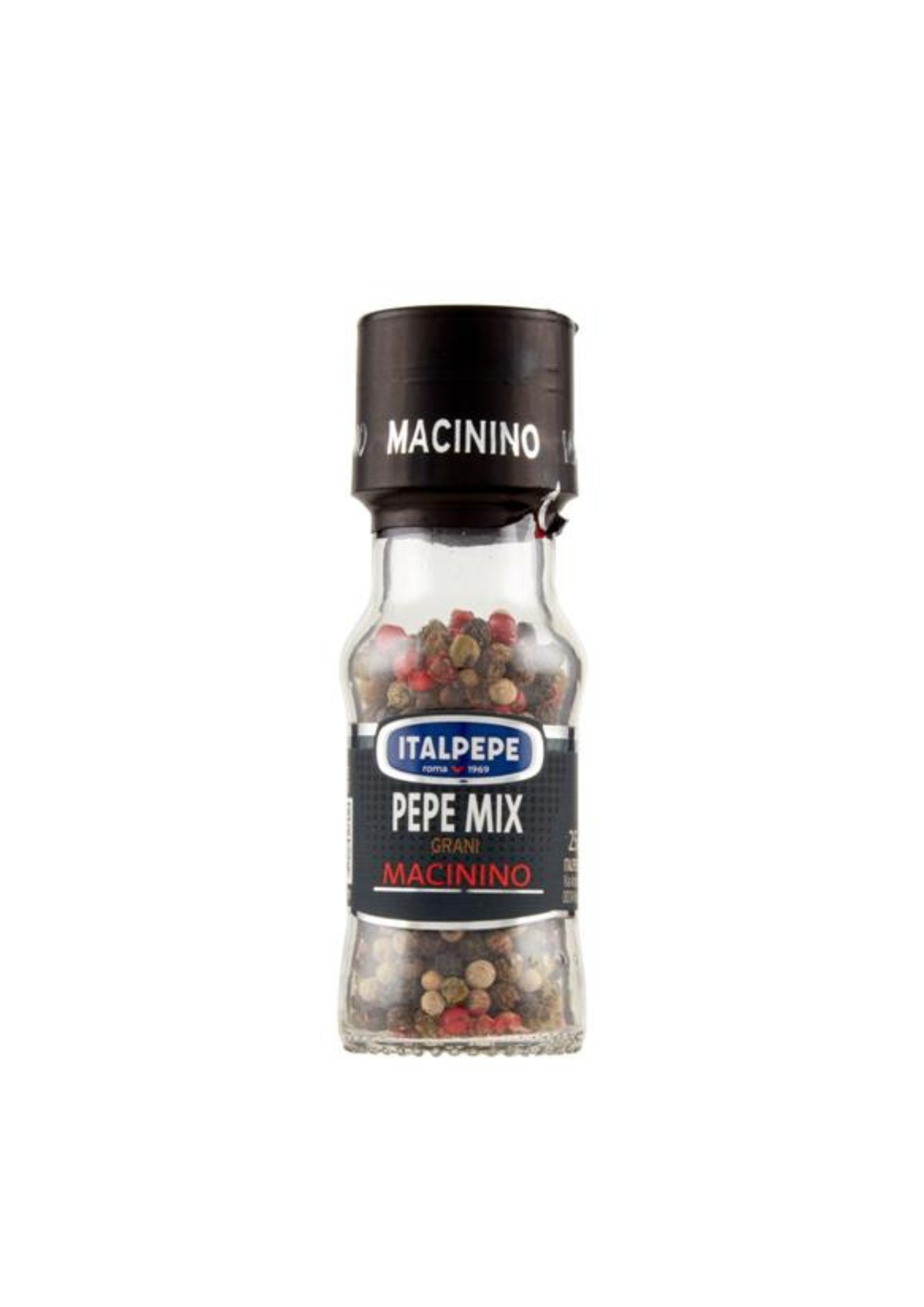 Italpepe Pepe Mix Grani Macinino (25g) – Bunte Pfefferkörner-Mischung in der praktischen Glasmühle – italienisch Original