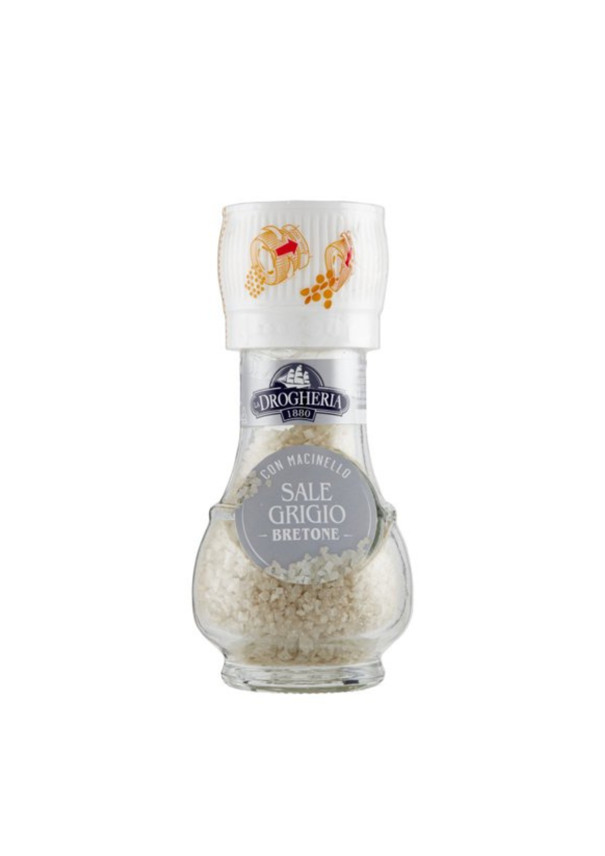 La Drogheria 1880 Sale Grigio Bretone (70g) – Echtes graues Atlantik-Meersalz im Glasstreuer – italienisch Original