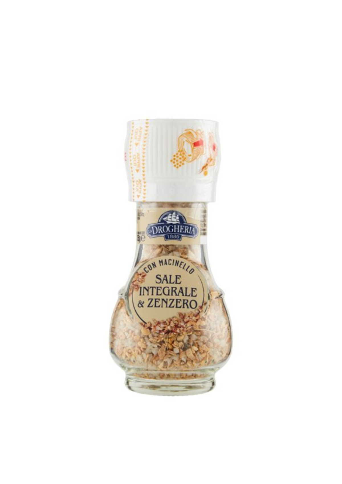La Drogheria 1880 Sale Integrale & Zenzero (35g) – Vollkorn-Meersalz mit aromatischem Ingwer im Glasstreuer – italienisch Original