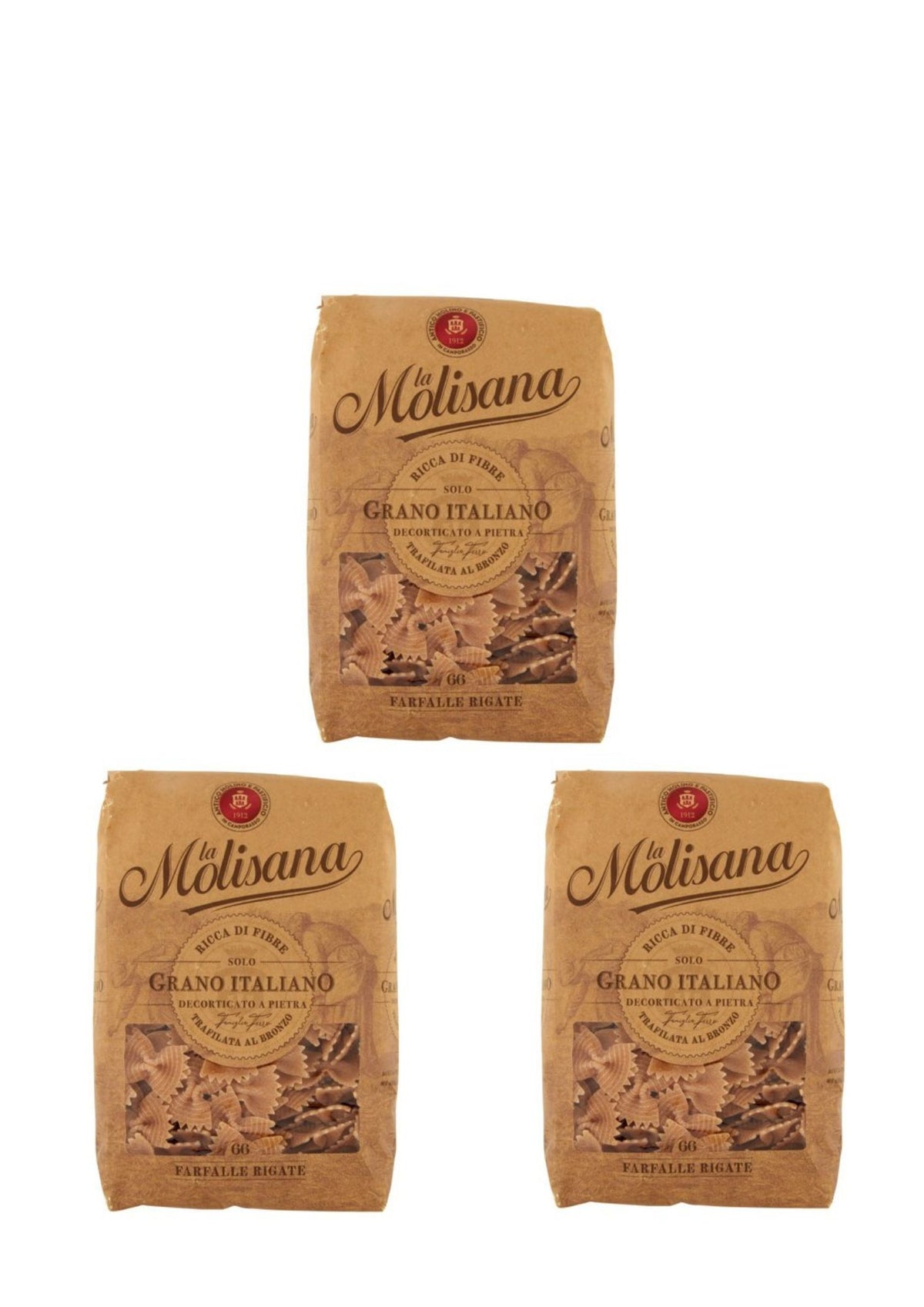 La Molisana Vollkorn Farfalle Rigate N° 66 (3 x 500g) – Pasta aus Molise – italienisch Original