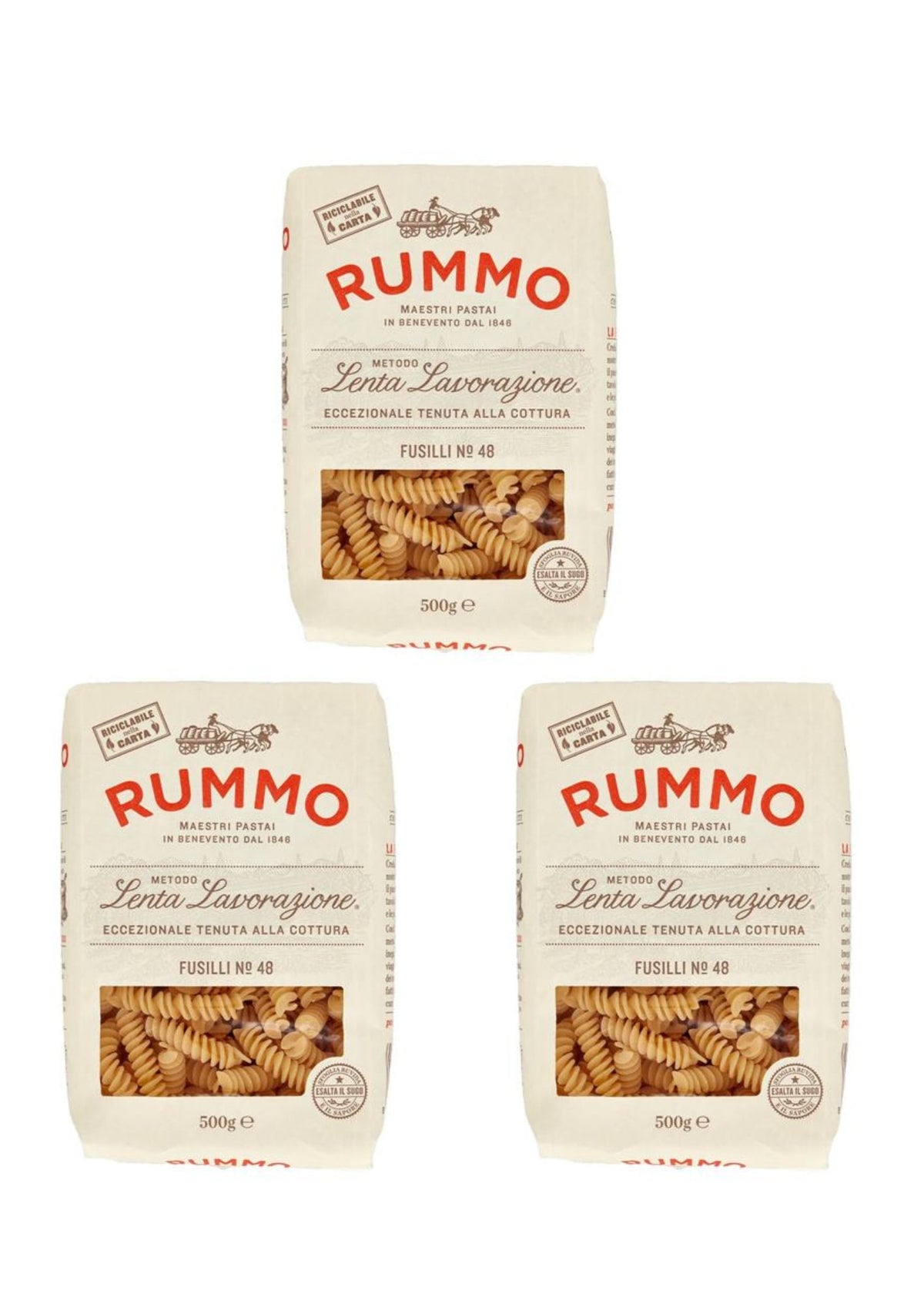 Rummo Fusilli N° 48 (3 x 500g) – Pasta aus Kampanien – italienisch Original