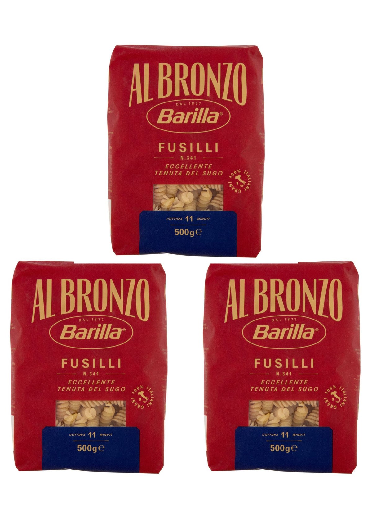 Barilla Al Bronzo Fusilli (3 x 500g) – Pasta aus der Emilia-Romagna – italienisch Original
