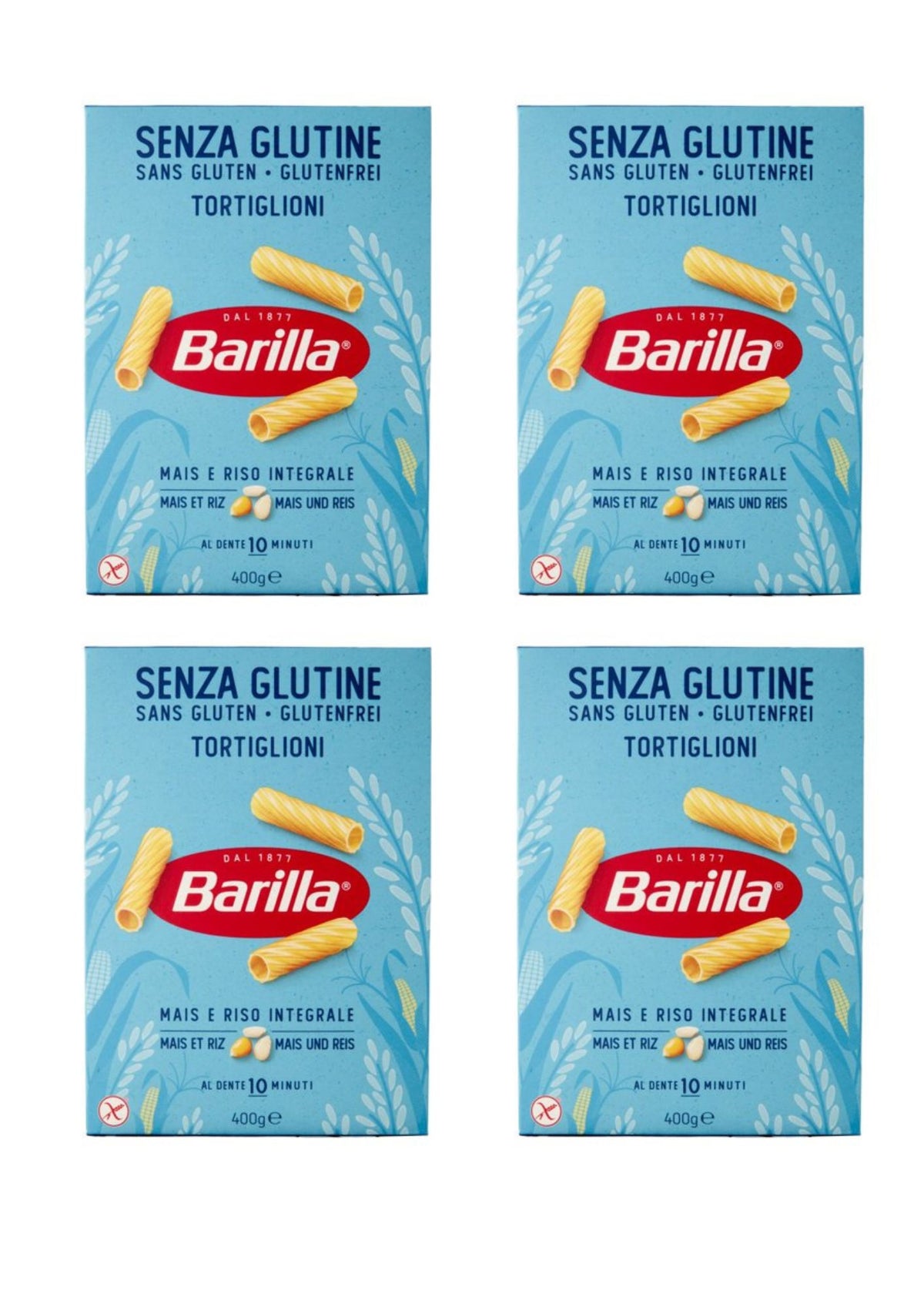 Barilla Tortiglioni Senza Glutine (4 x 400g) – Glutenfreie Pasta aus der Emilia-Romagna – italienisch Original