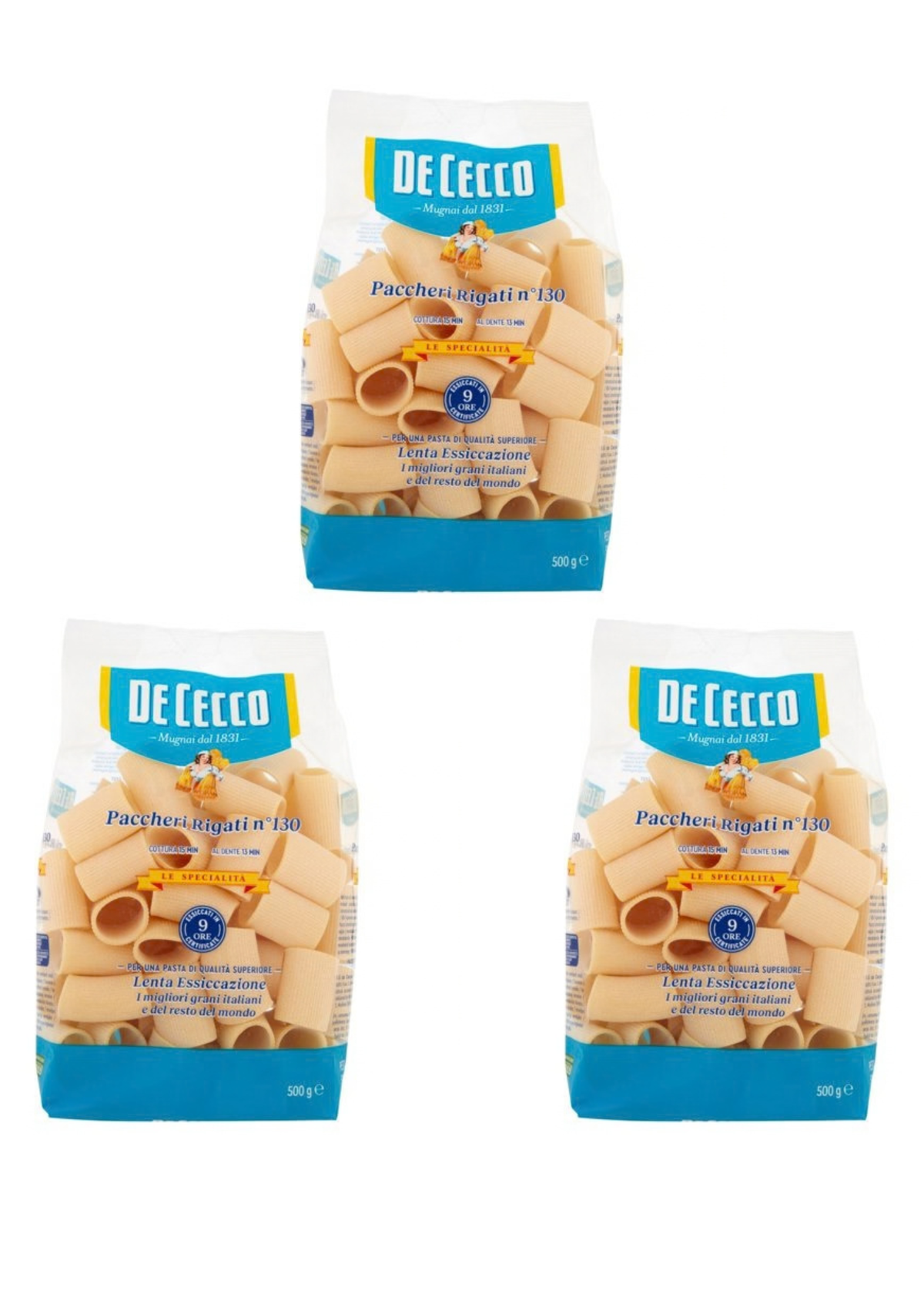 De Cecco 130 Paccheri Rigati Spezialitäten (3er-Pack / 3 x 500g) – Pasta aus den Abruzzen – italienisch Original