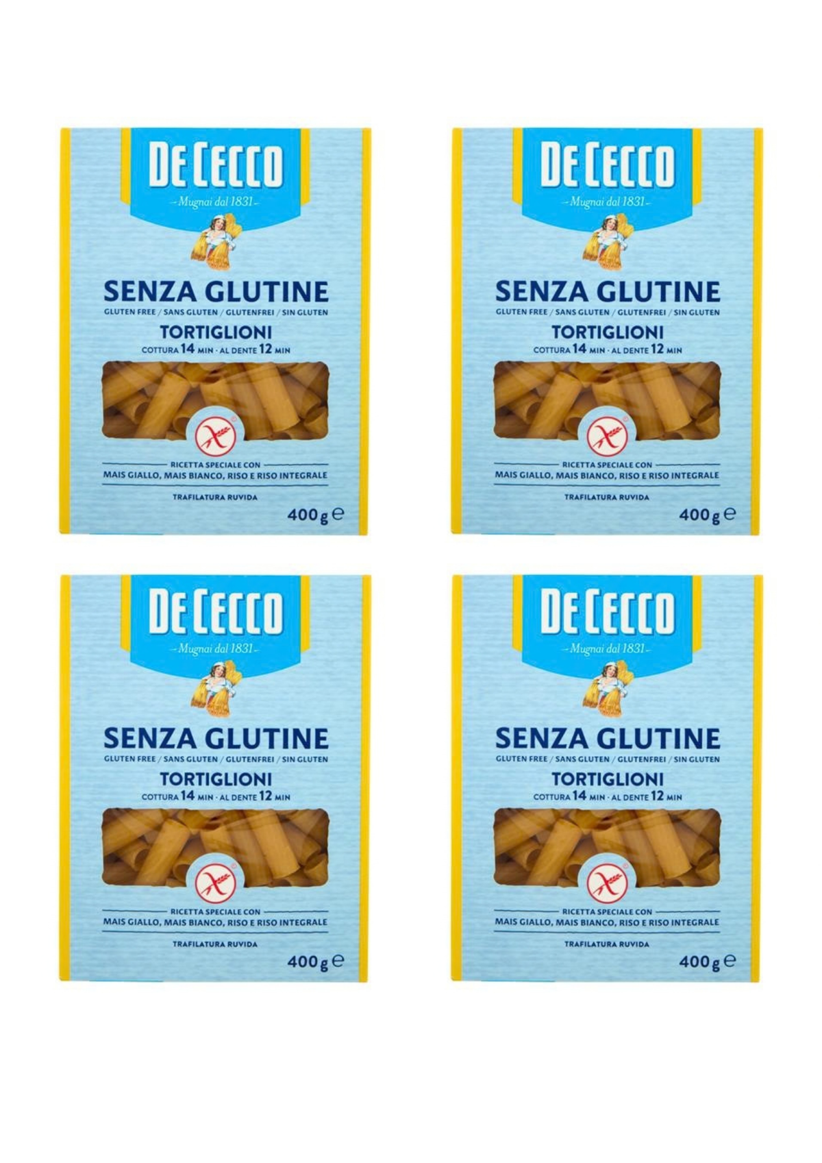De Cecco Senza Glutine Tortiglioni N° 23 (4er-Pack / 4 x 400g) – Glutenfreie Pasta aus Italien – italienisch Original