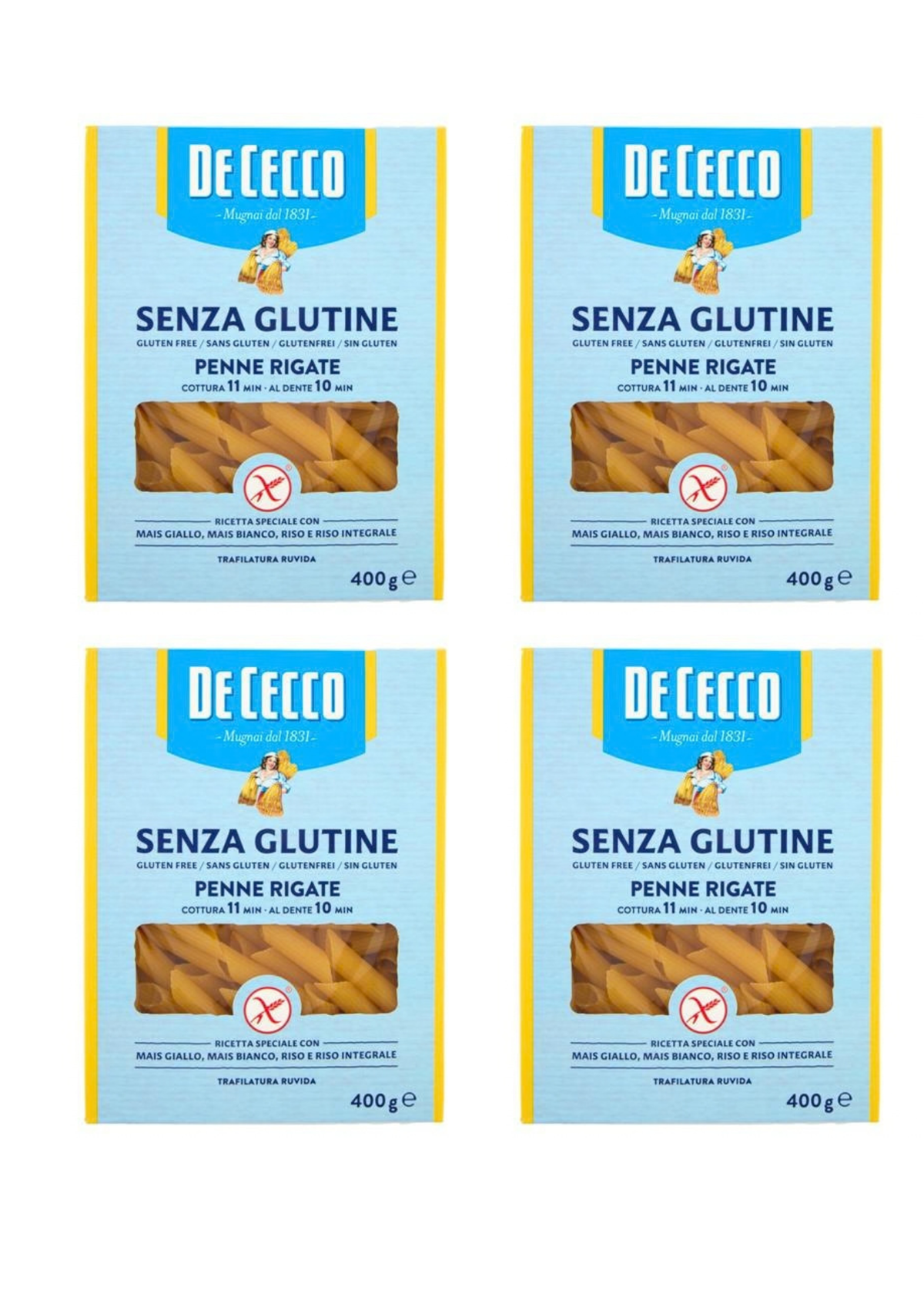 De Cecco Senza Glutine Penne Rigate N° 41 (4er-Pack / 4 x 400g) – Glutenfreie Pasta aus Italien – italienisch Original