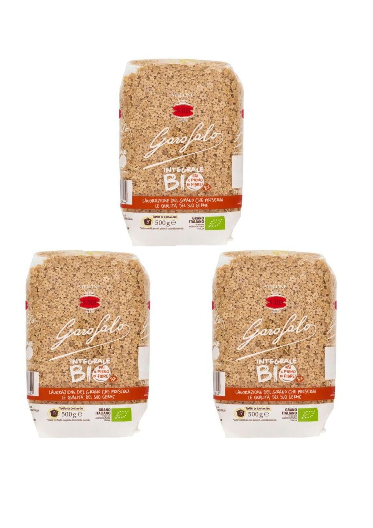 Garofalo Stelline Integrali Bio (3 x 500g) – Bio-Vollkorn-Pasta aus Gragnano – italienisch Original