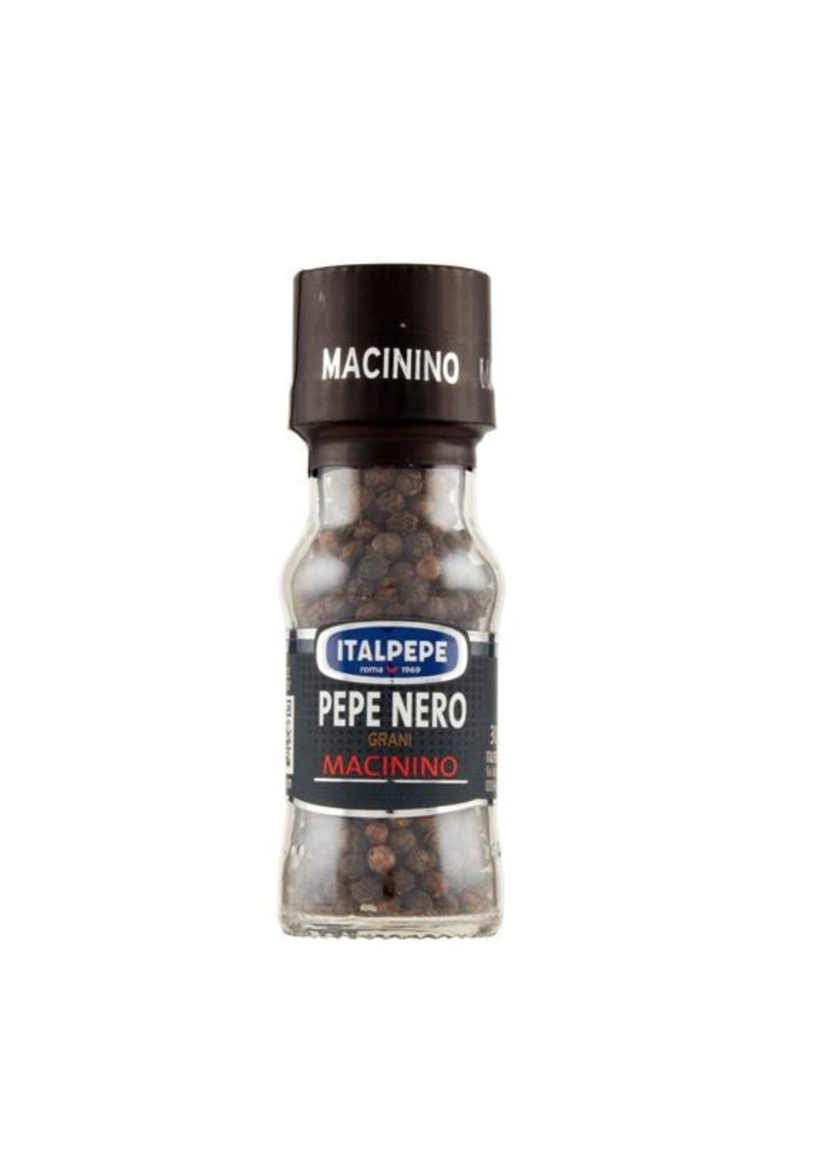 Italpepe Pepe Nero in Grani con Macinello (30g) – Schwarzer Pfeffer ganze Körner in der Gewürzmühle – italienisch Original