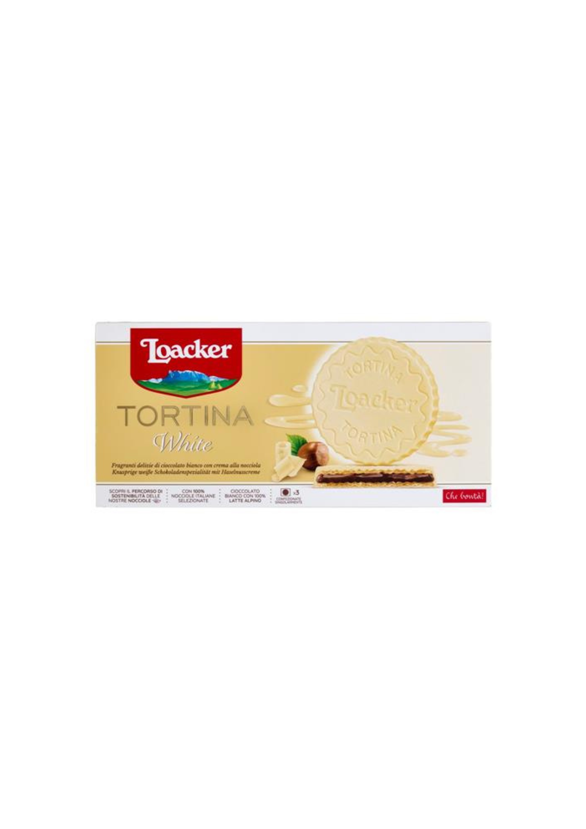 Loacker Tortina White – Knusprige Waffeln mit Haselnusscreme, überzogen mit weißer Schokolade (3er-Pack) – 3 × 21 g