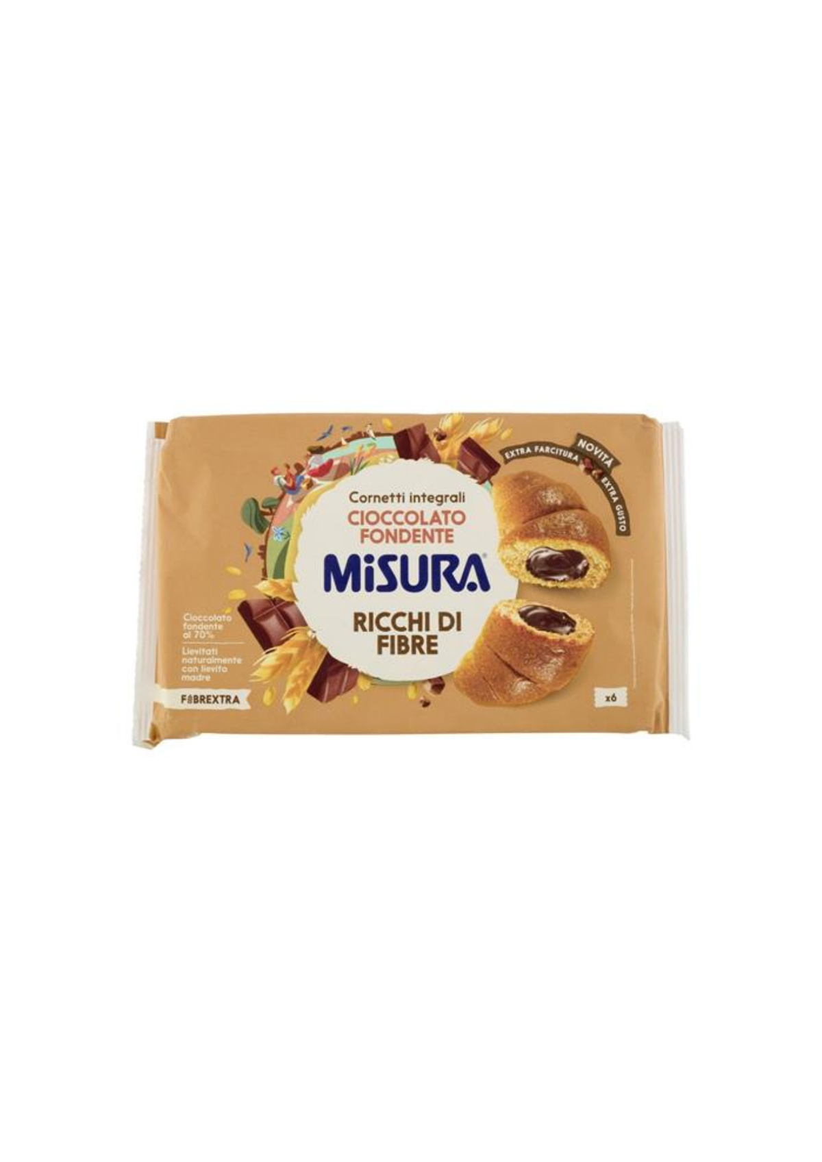 Misura Fibrextra – Vollkorn-Cornetti mit Zartbitterschokoladenfüllung- italienisch Original- (6er-Pack) – 6 × 51,4 g