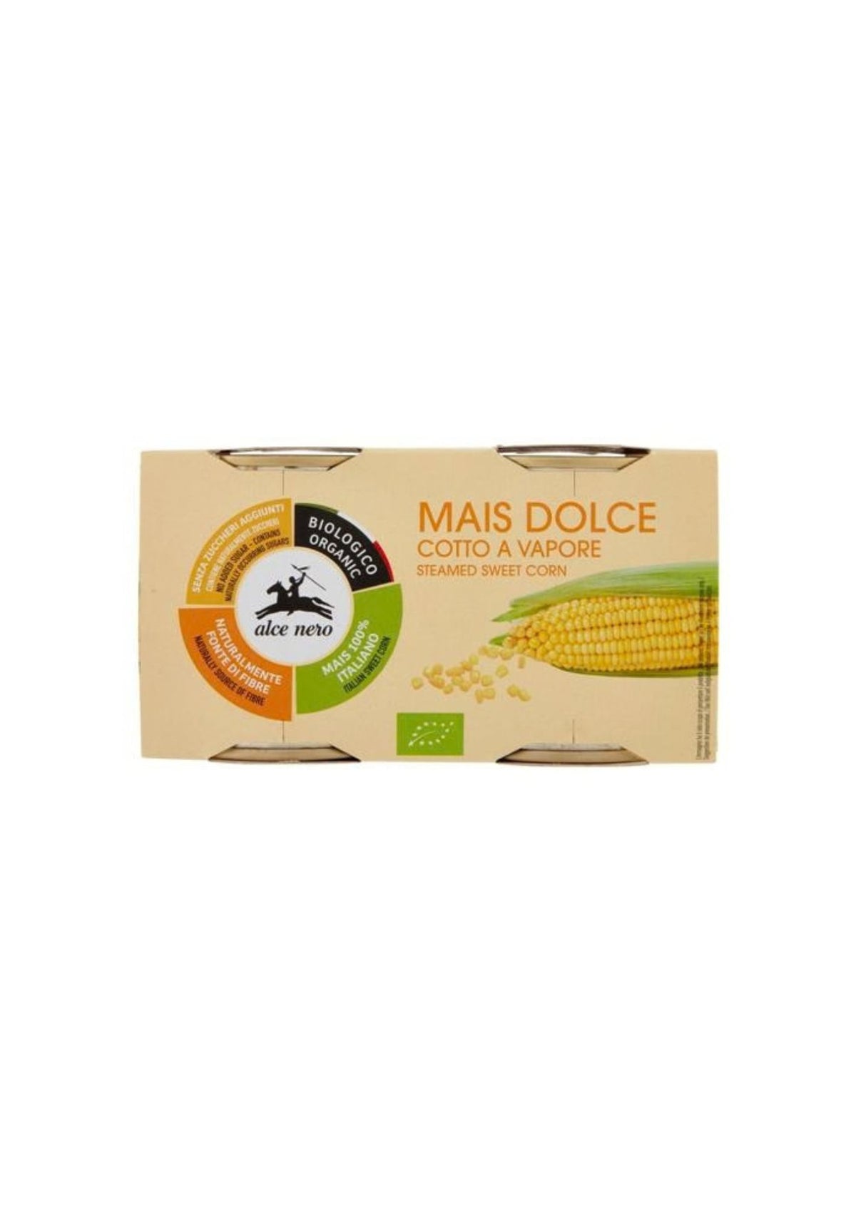 Alce Nero Bio-Mais – schonend dampfgegart – italienisch Original – 2er-Pack – 2 × 160 g