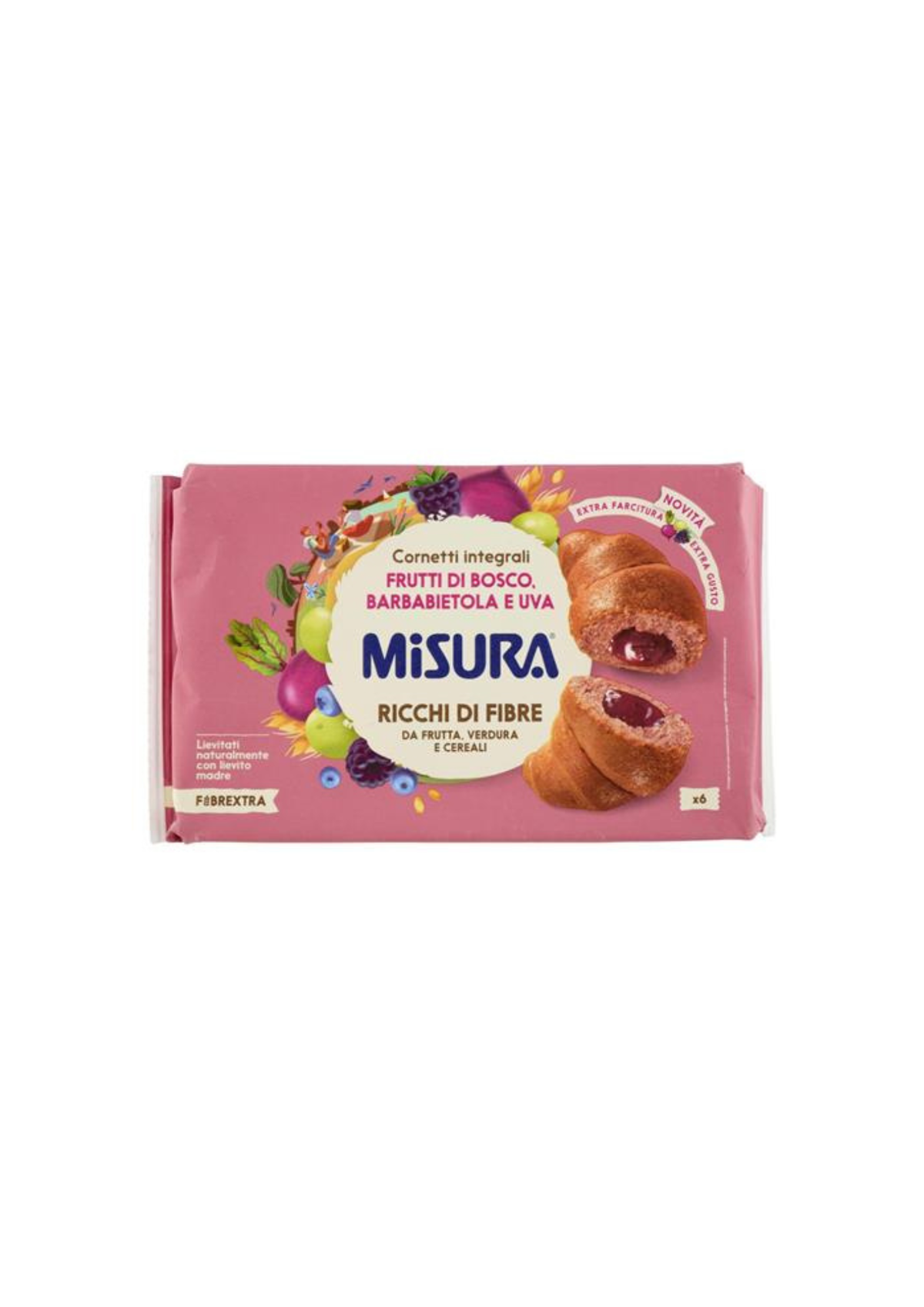 Misura Fibrextra – Vollkorn-Cornetti mit Waldfrucht-, Rote-Bete- und Traubenfüllung-italienisch Original- (6er-Pack) – 6 × 51,4 g