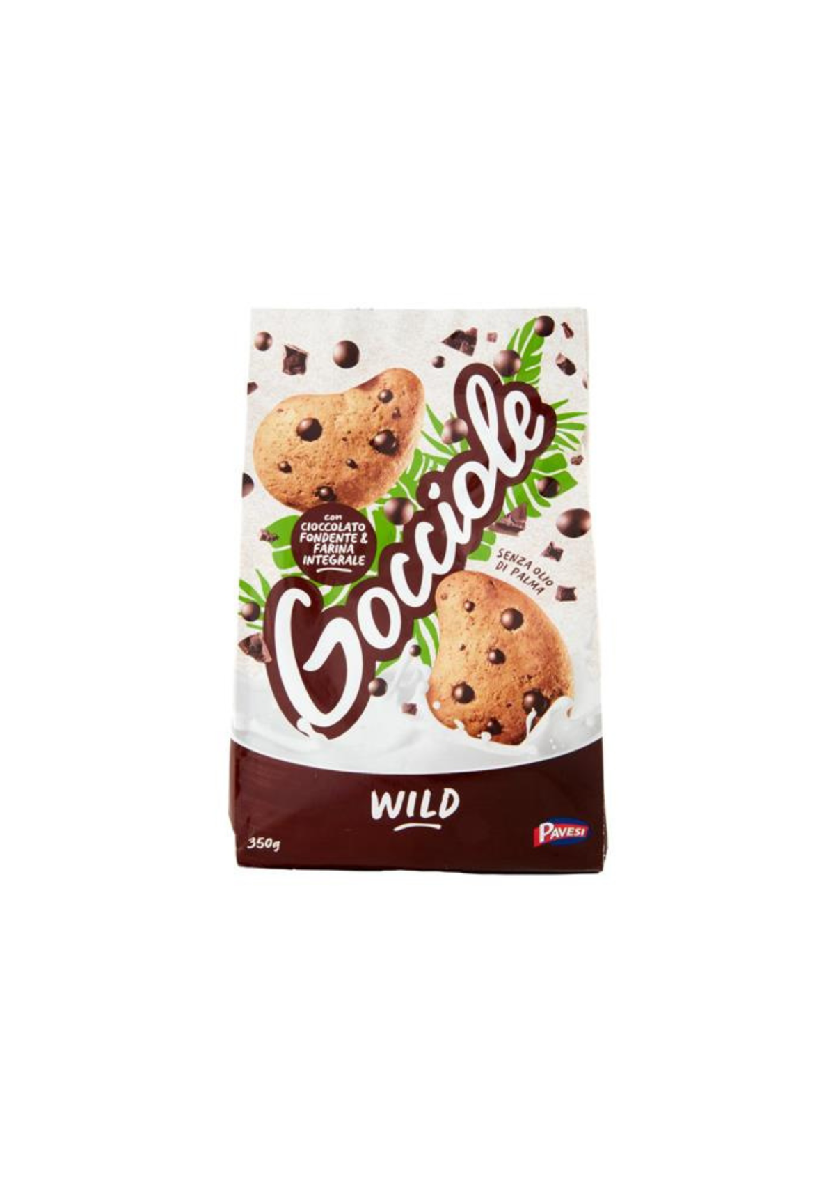 Pavesi Gocciole Wild – Vollkorn-Mürbeteigkekse mit Zartbitterschokoladenstückchen – italienisch Original – 1 × 350 g