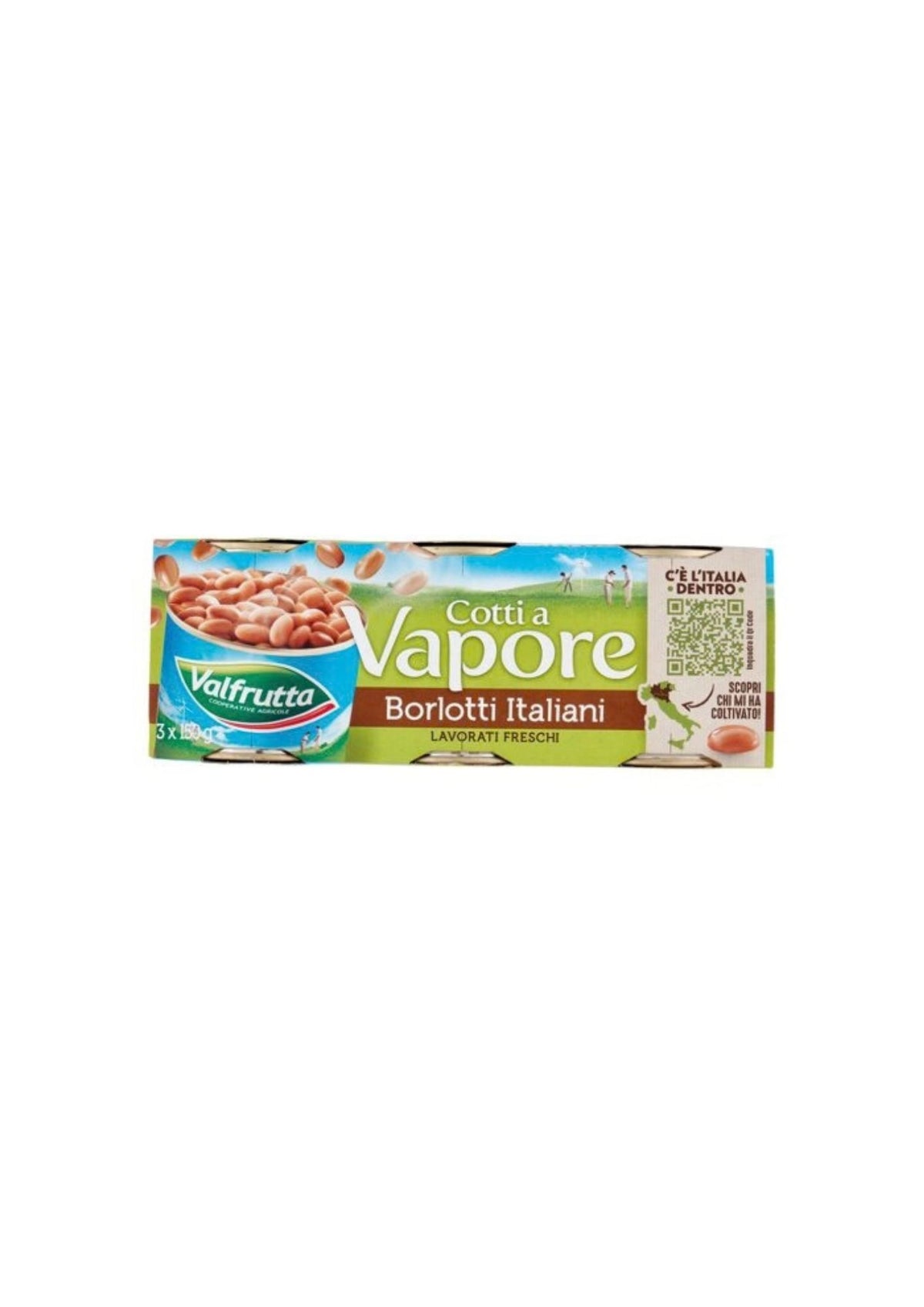 Valfrutta Italienische Borlotti-Bohnen – schonend dampfgegart – italienisch Original – 3er-Pack – 3 × 150 g
