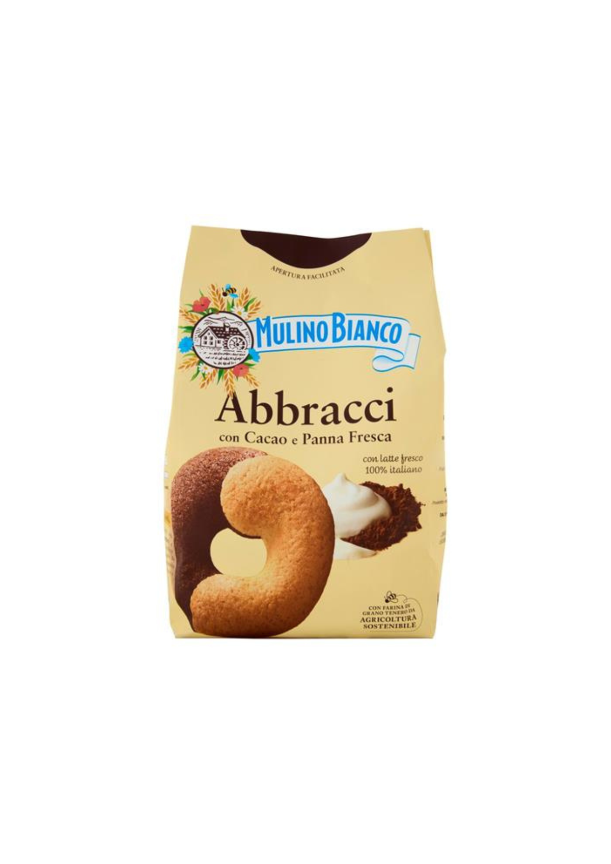 Mulino Bianco Abbracci – Mürbeteigkekse mit Kakao und frischer Sahne – italienisch Original – 1 × 350 g