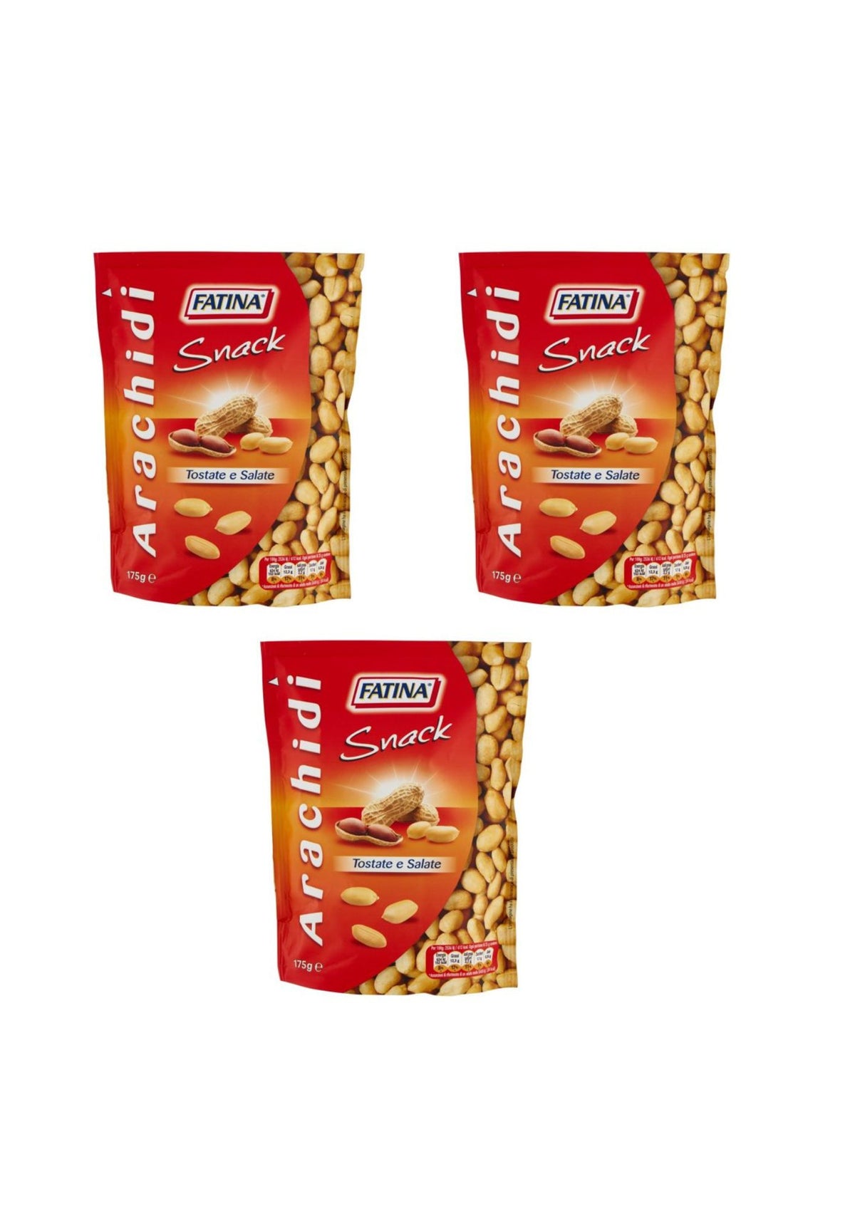 Fatina Snack Geröstete und gesalzene Erdnüsse (3er-pack)– 3x175 g – Original italienischer Snack