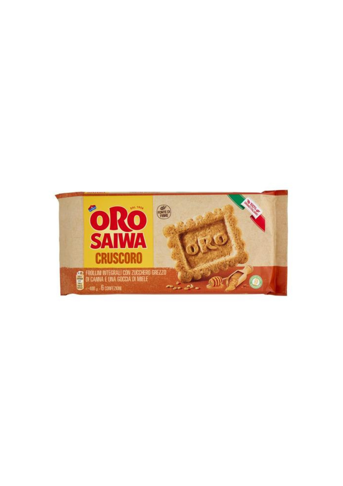 Oro Saiwa Cruscoro – Vollkorn-Mürbeteigkekse mit Rohrzucker und Honig – italienisch Original – 1 × 400 g