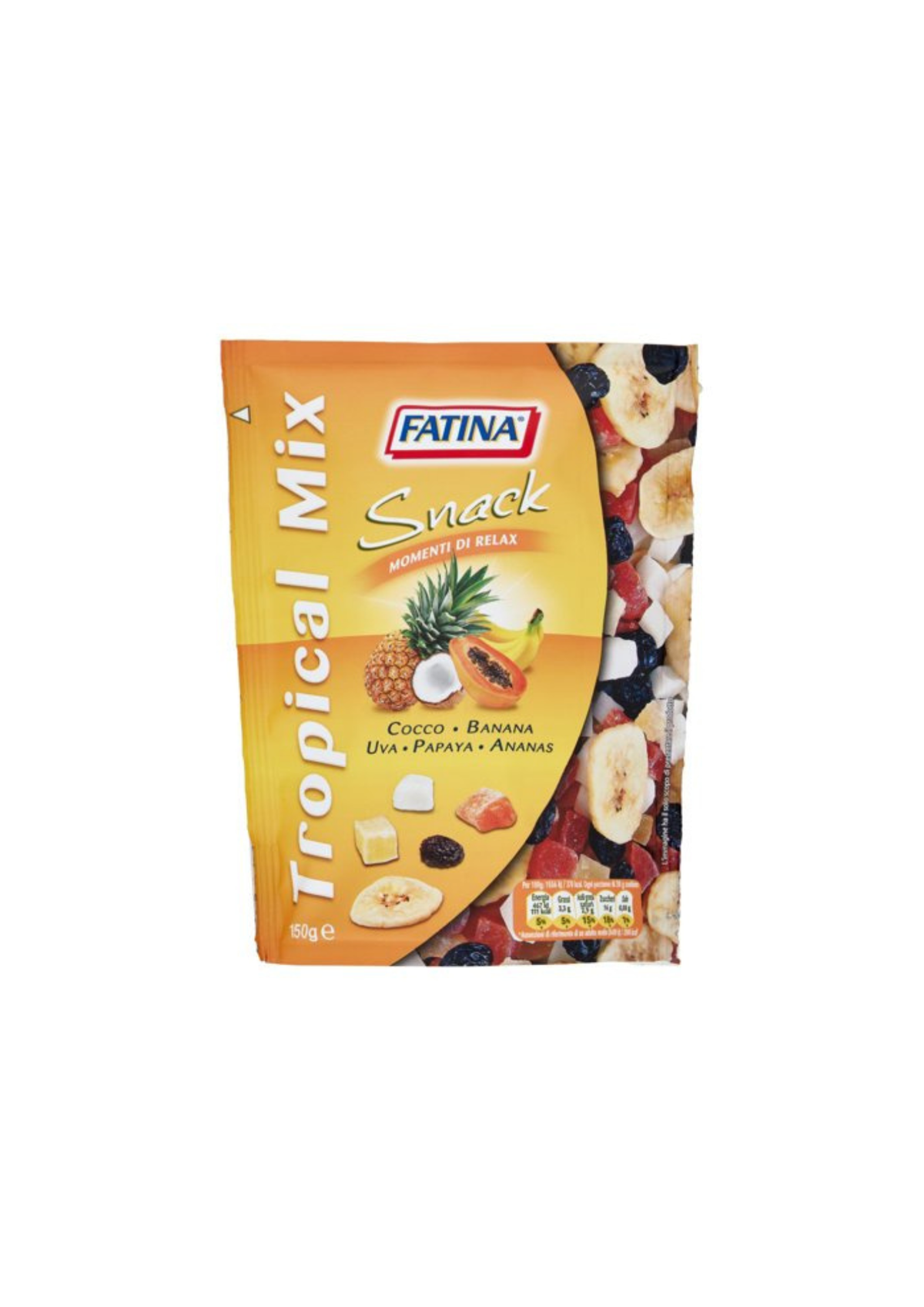 Fatina Snack Tropical Mix – Kokosnuss, Banane, Trauben, Papaya & Ananas – 150 g – Original italienischer Snack