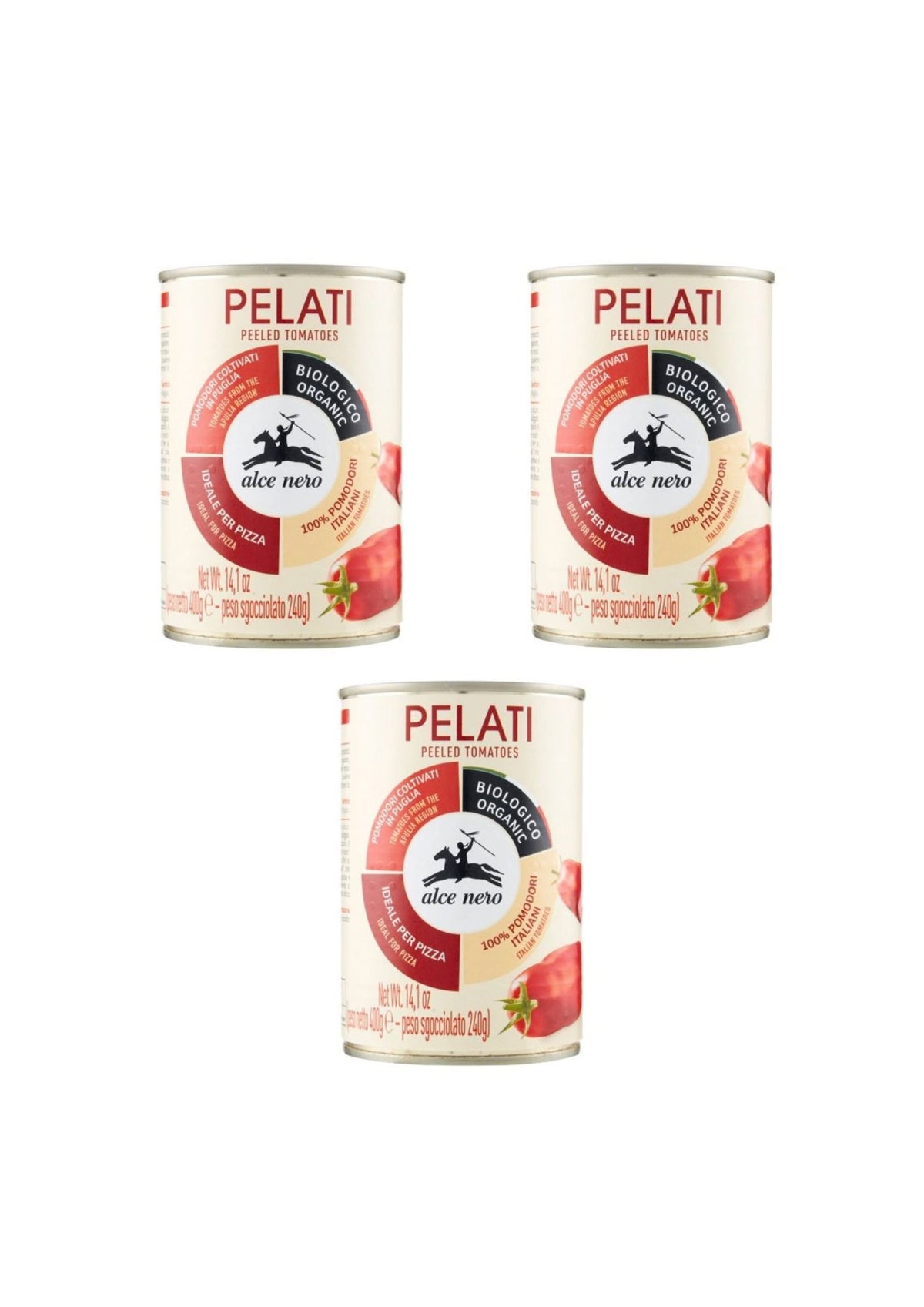 Alce Nero Geschälte Bio-Tomaten – italienisch Original – 3er-Pack – 3 × 400 g