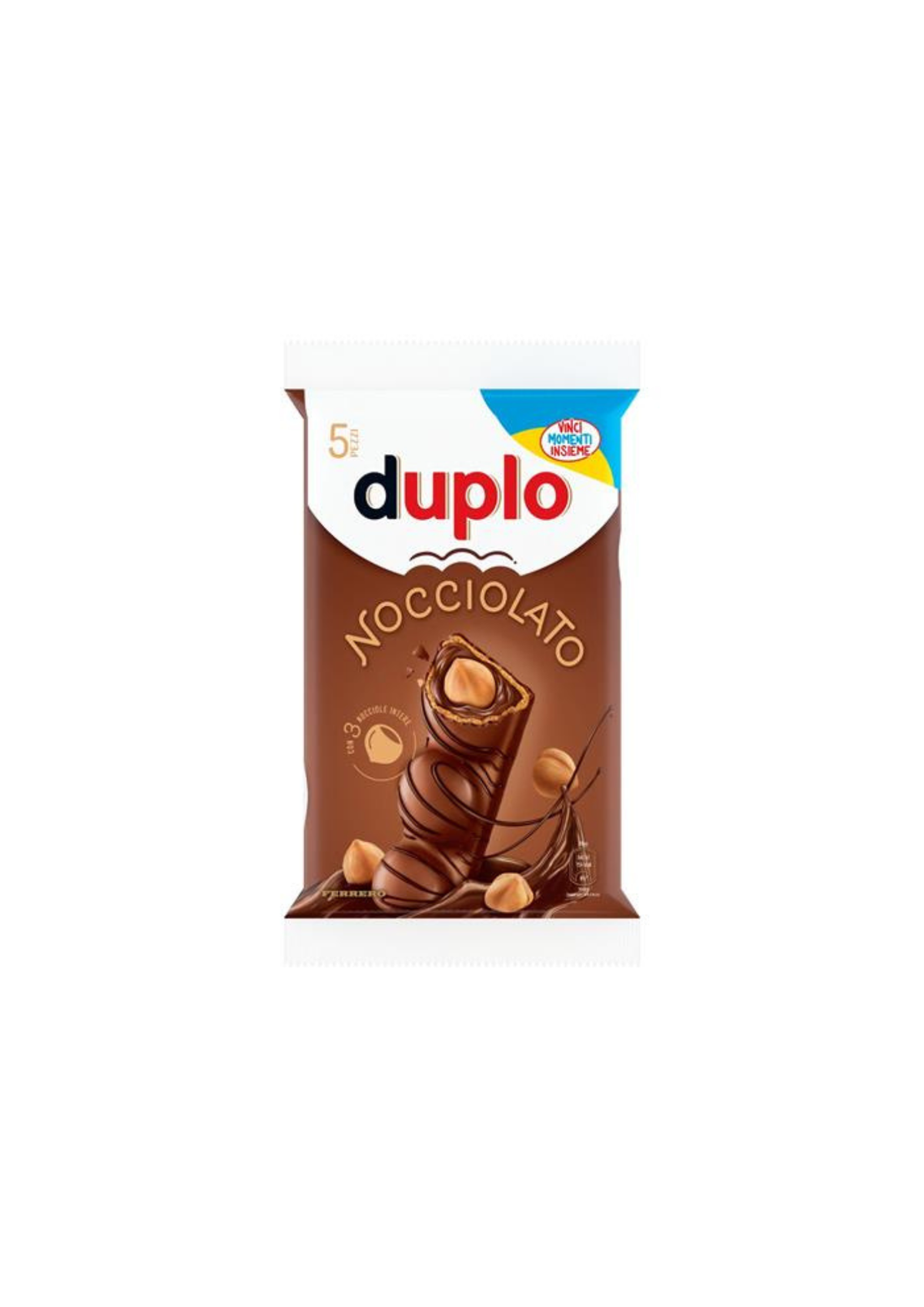 DUPLO Nocciolato – Milchschokoladen-Waffel mit ganzen Haselnüssen und Haselnuss-Kakao-Füllung (5er-Pack) – italienisch Original – 5 × 26 g