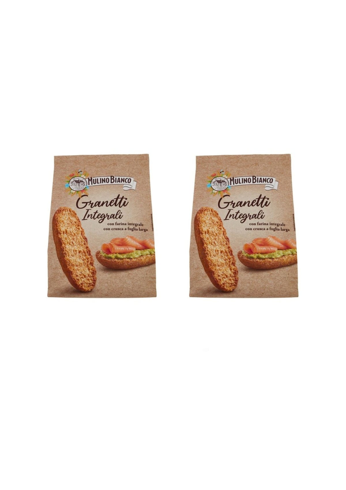 Mulino Bianco Granetti Vollkorn-Crostini – reich an Ballaststoffen – italienisch Original – 2er-Pack – 2 × 280 g