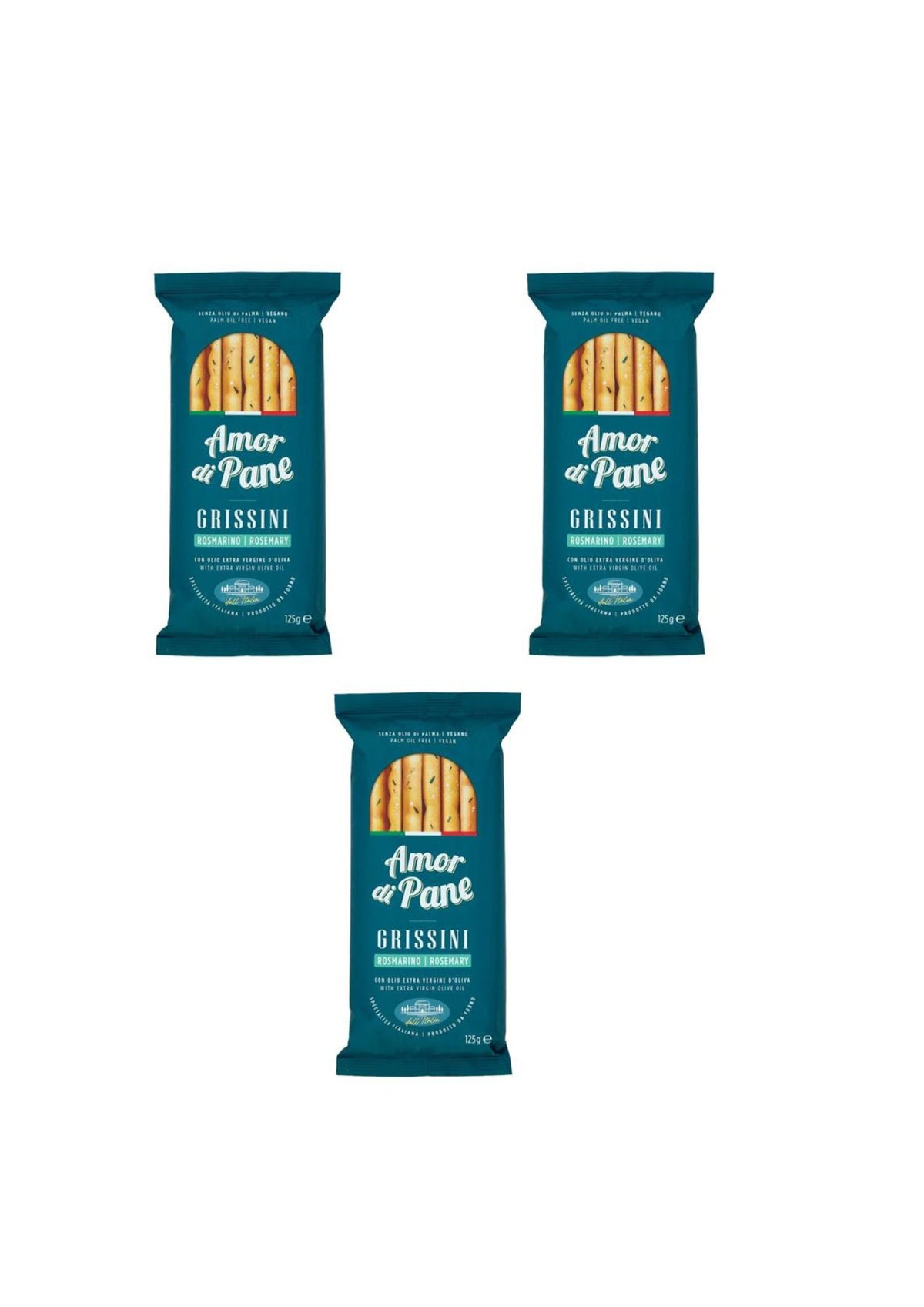 Amor di Pane Grissini mit Rosmarin (3er-pack) – 3x125 g – Original italienischer Snack