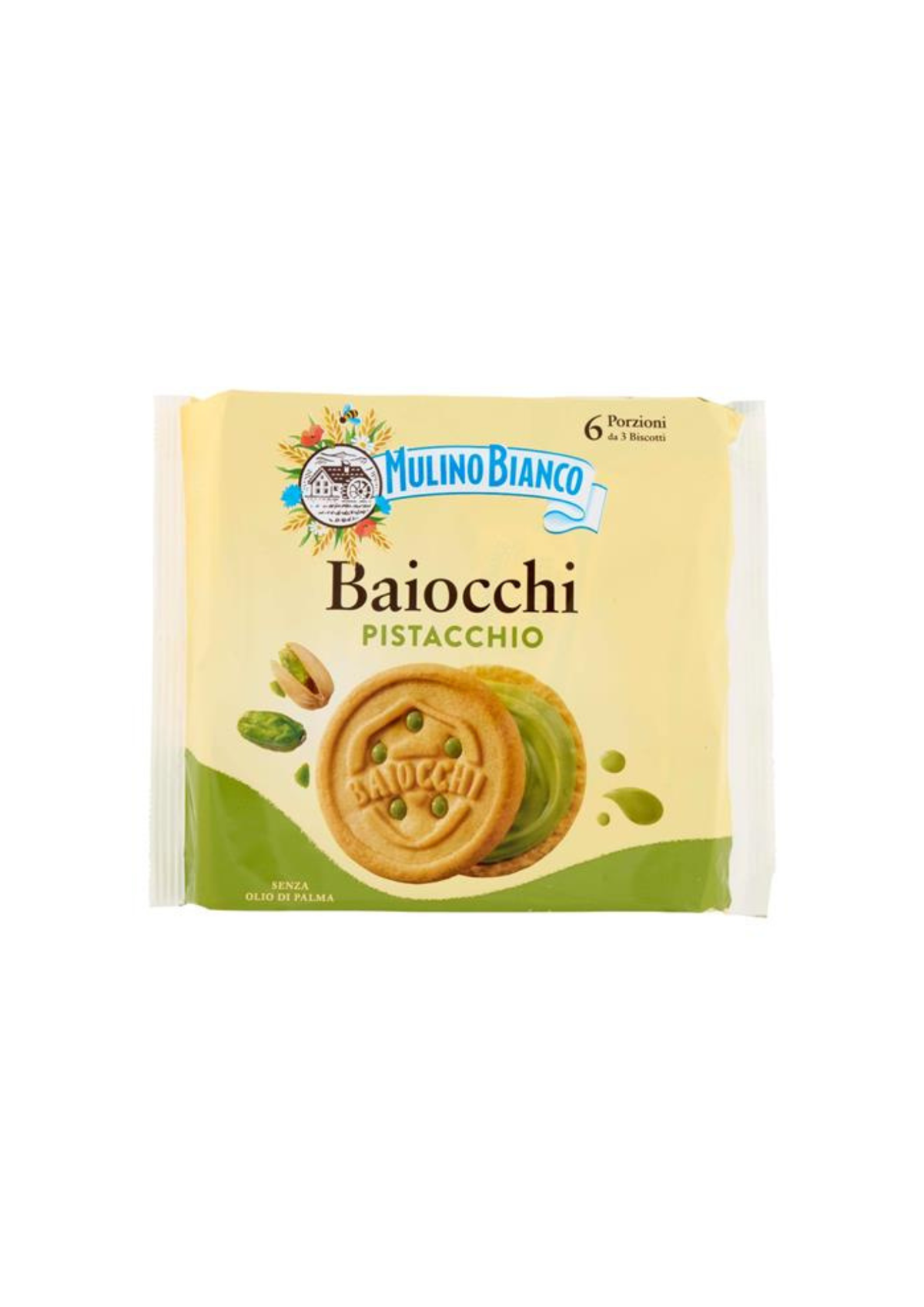 Mulino Bianco Baiocchi – Knusprige Kekse mit Pistaziencreme (6er-Pack) –  italienisch Original –6 × 28 g