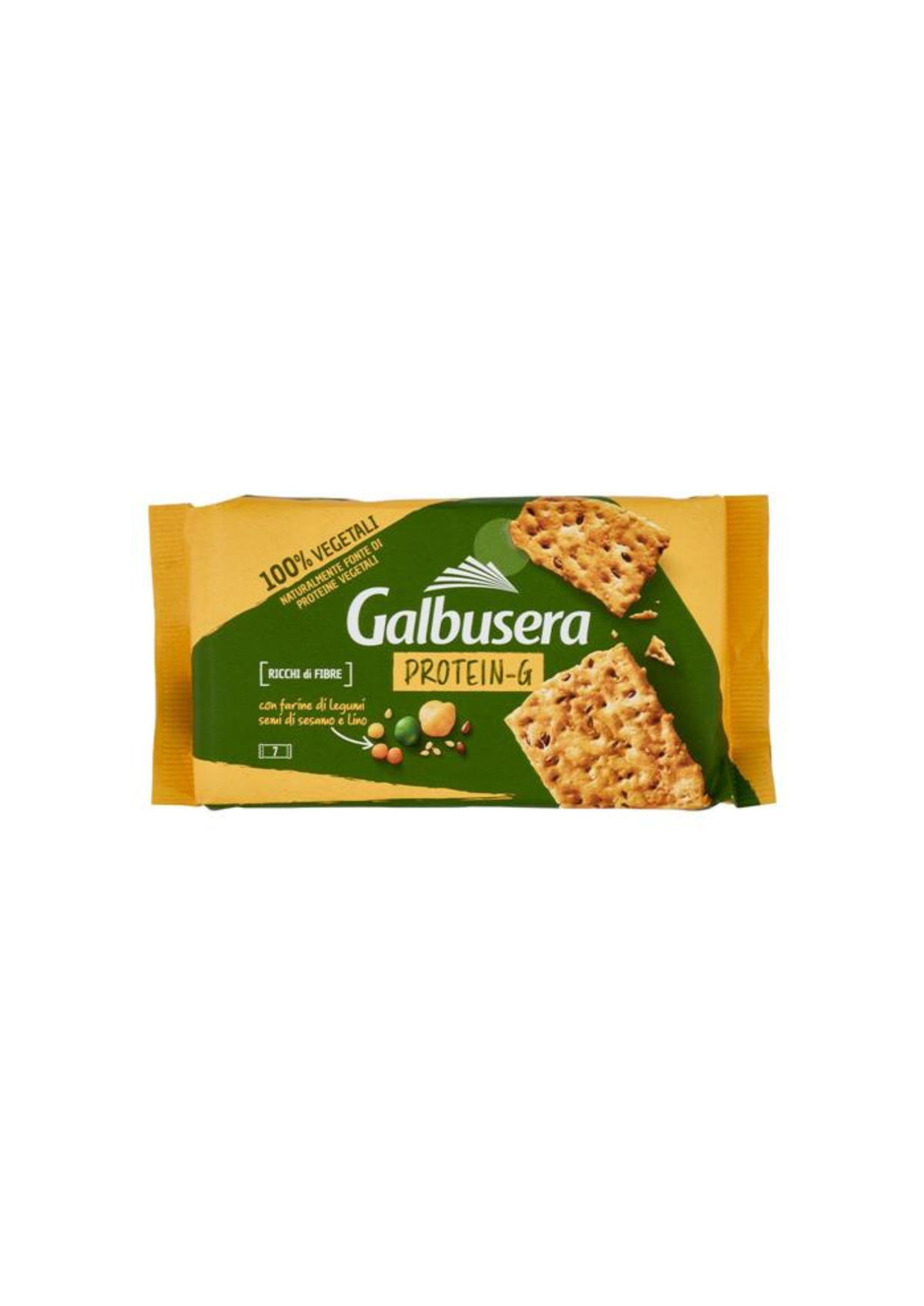 Galbusera Protein-G Cracker mit Hülsenfruchtmehlen, Sesam- und Leinsamen – 7 × 40 g – Original italienischer Snack