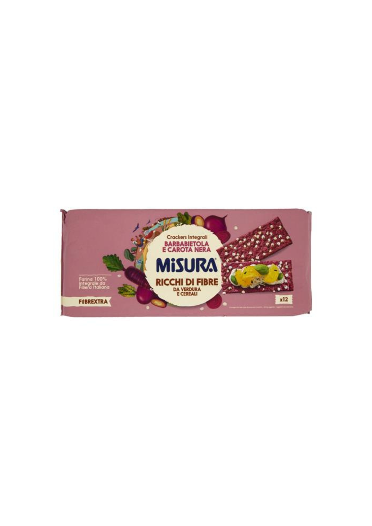 Misura Fibrextra Vollkorncracker mit Roter Bete und schwarzer Karotte – 385 g – Original italienischer Snack