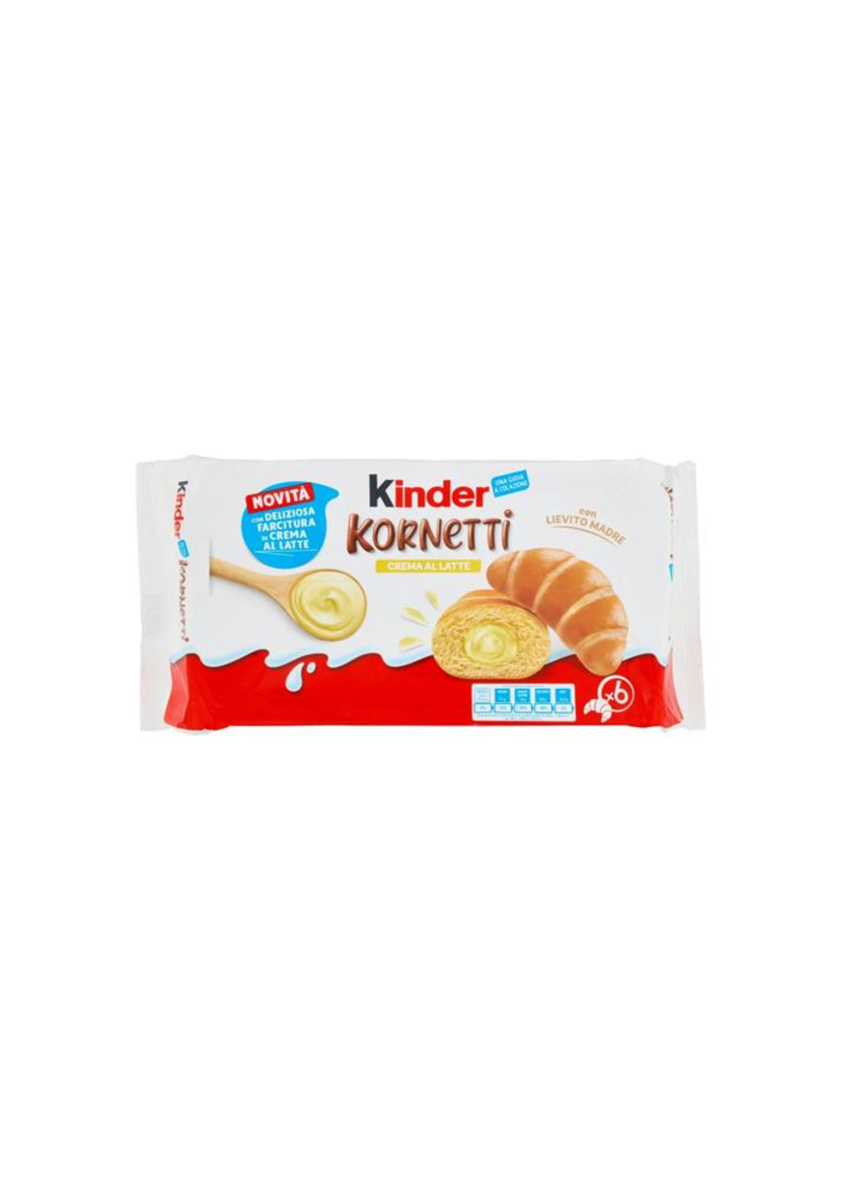 Kinder Kornetti Crema al Latte – Weiche Blätterteig-Kornetti mit Milchcreme (6er-Pack) – italienisch Original – 6 × 45 g
